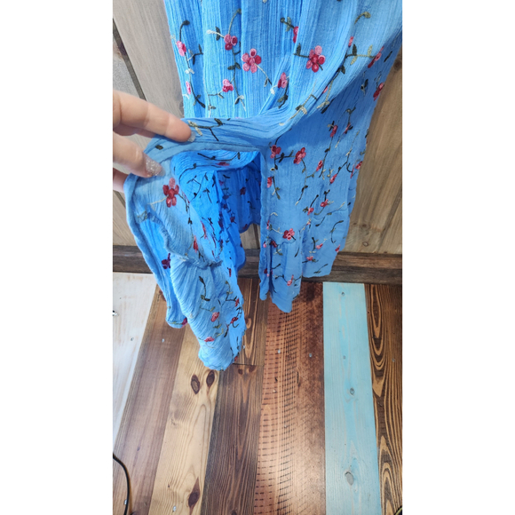 SAPPHIRE BLUE FLORAL BOHEMIAN DRESS, SZ XL, EUC, POLYESTER - Picture 3 of 8